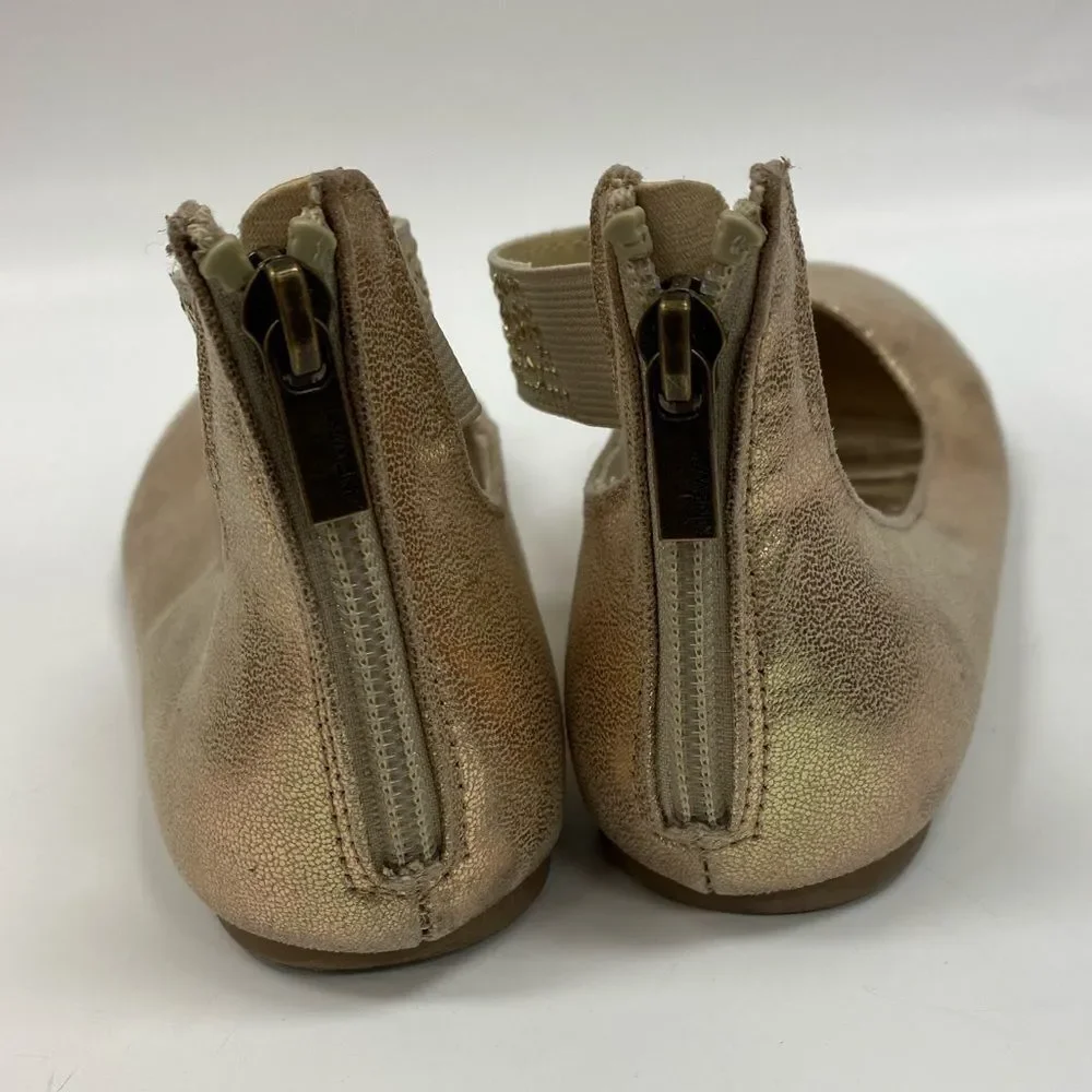 NINE West Faye 2 Gold Ankle Strap Ballet Flats‎